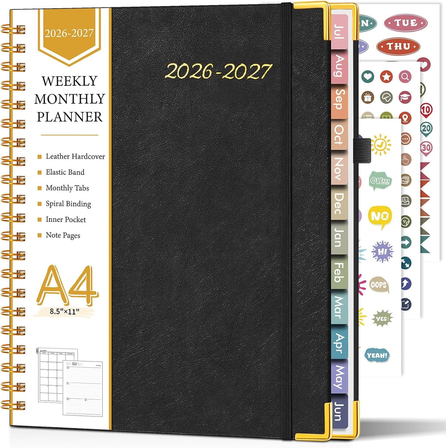 2026 Planner, Weekly and Monthly Calendar Planner from January 2026 - December 2026, 8.5" x 11" Hardcover Leather Hourly Appointment Book with Tabs, Spiral Daily Planners for School Work Home, Green