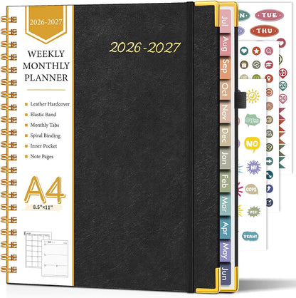 2026 Planner, Weekly and Monthly Calendar Planner from January 2026 - December 2026, 8.5" x 11" Hardcover Leather Hourly Appointment Book with Tabs, Spiral Daily Planners for School Work Home, Green