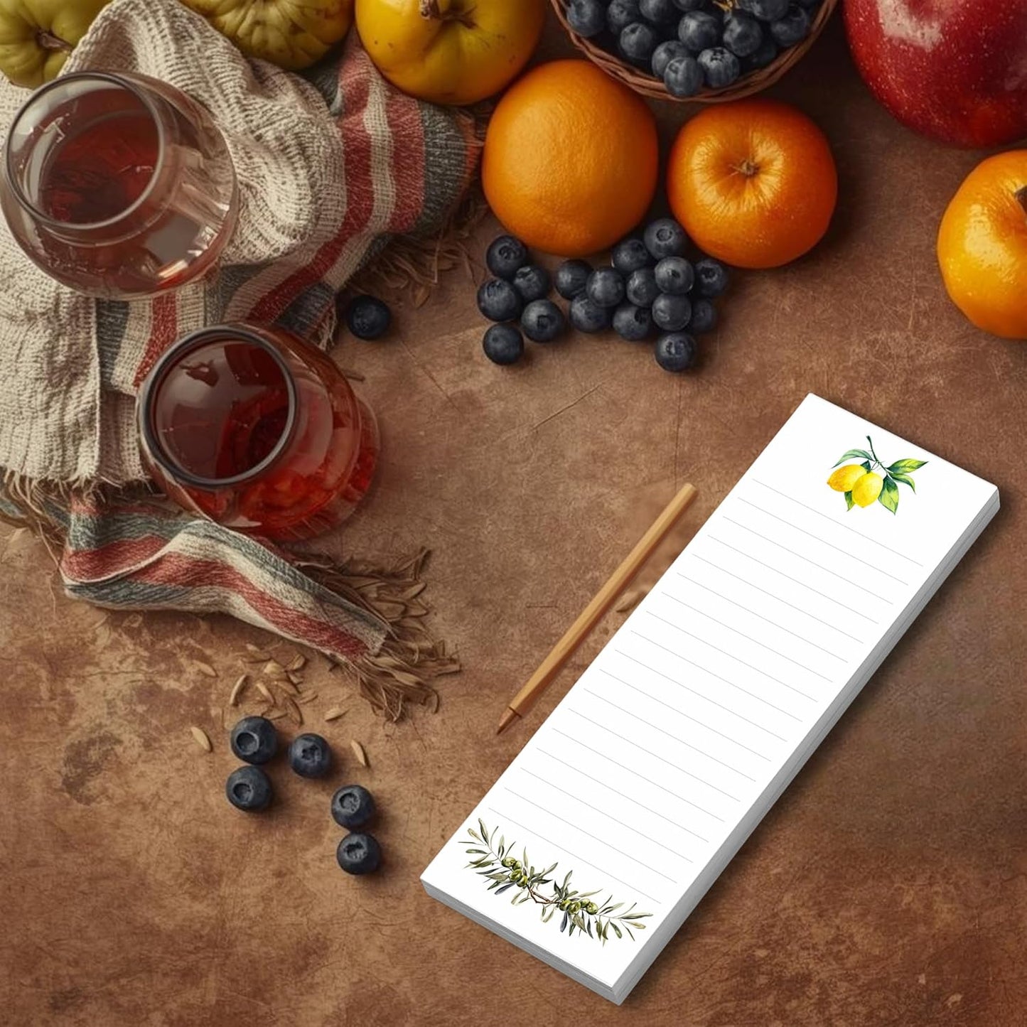 Lemon & Olive Branch To-Do List Notepad – Slim Vertical Memo Pad for Grocery Lists, Daily Notes & Kitchen Planning