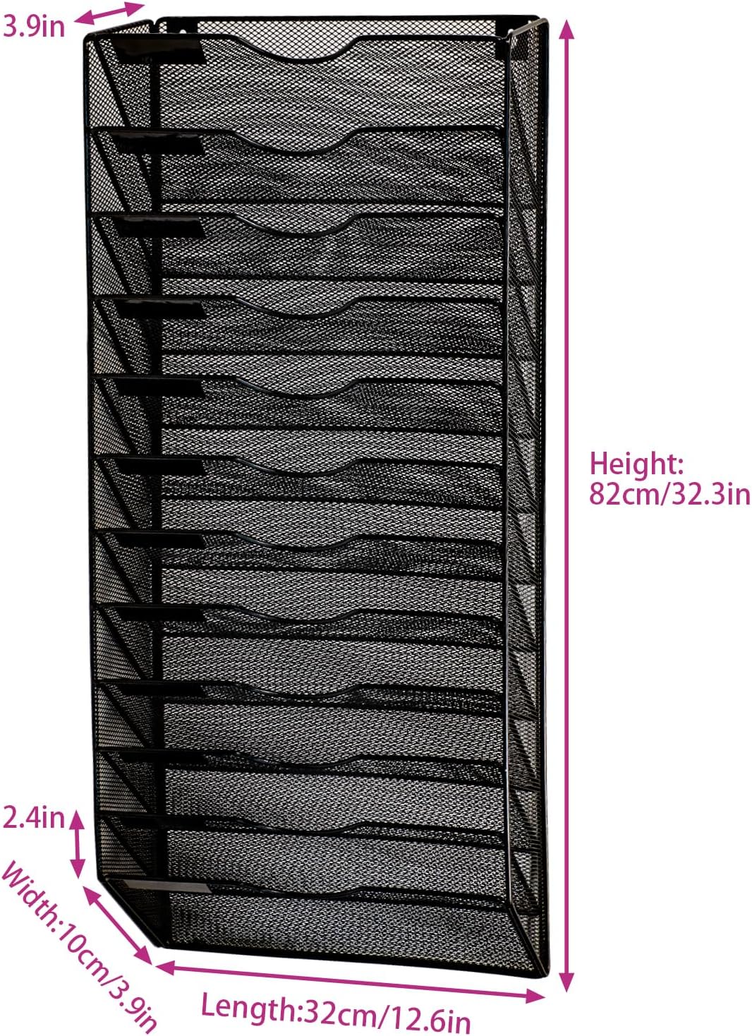 1 Pocket Mesh Wall File Holder Organizer Office Hanging File Folder Magazine Rack, Nametag Label Hooks Set Included (Black)