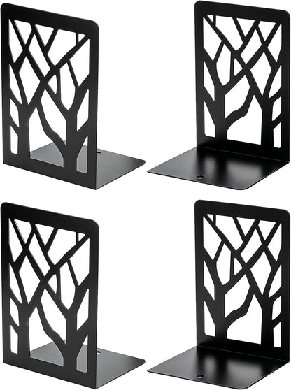 MaxGear Book Ends Tree Design Modern Bookends for Shelves, Non-Skid Book Holder, Heavy Duty Metal Book Storage for Books/CDs, Decorative Book Stopper for Home, 7 x 4.7 x 3.5”, Black,2 Pair/4 Pieces