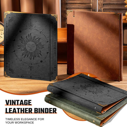 Ovesmusl Leather 3 Ring Binder Fits 8.5"x11" Letter Size Paper, 1 Inch Round Ring Binder Holds 200 Sheets, Notebook Cover Loose Leaf Organizer, Green Tree