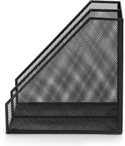 Carperipher Metal Mesh Magazine File Holder, 2 Pcs Desk Document Organizer, 2 Compartments Desk Organizers, Mesh Desktop Organizer and Storage, Black