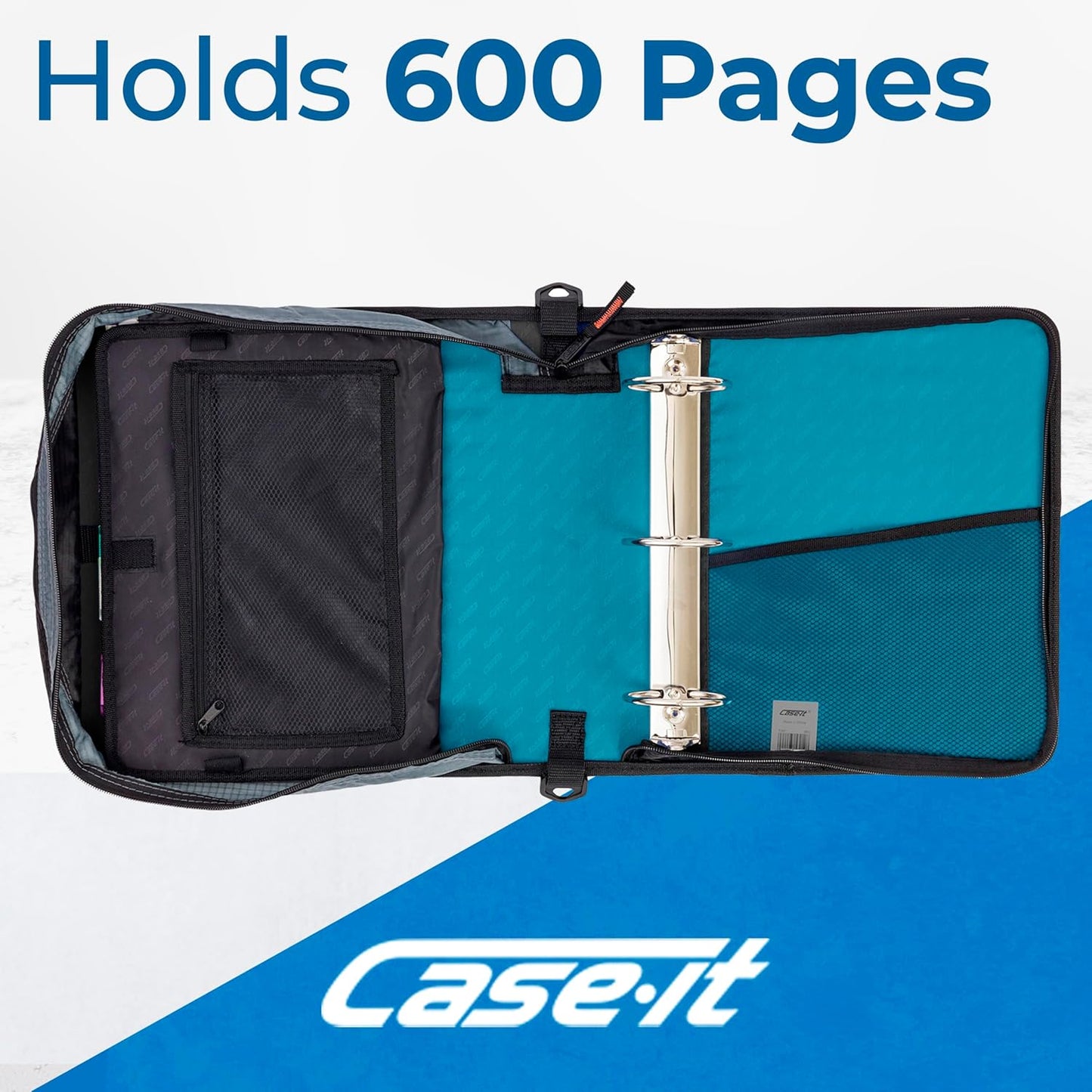 Case-it Mighty Zip Tab School Zipper Binder | 3-Inch O-Rings, 600-Sheet Capacity, 5-Subject Expanding File Folder, Multiple Pockets & Storage Organizer, Shoulder Strap | D-146 Jet Black