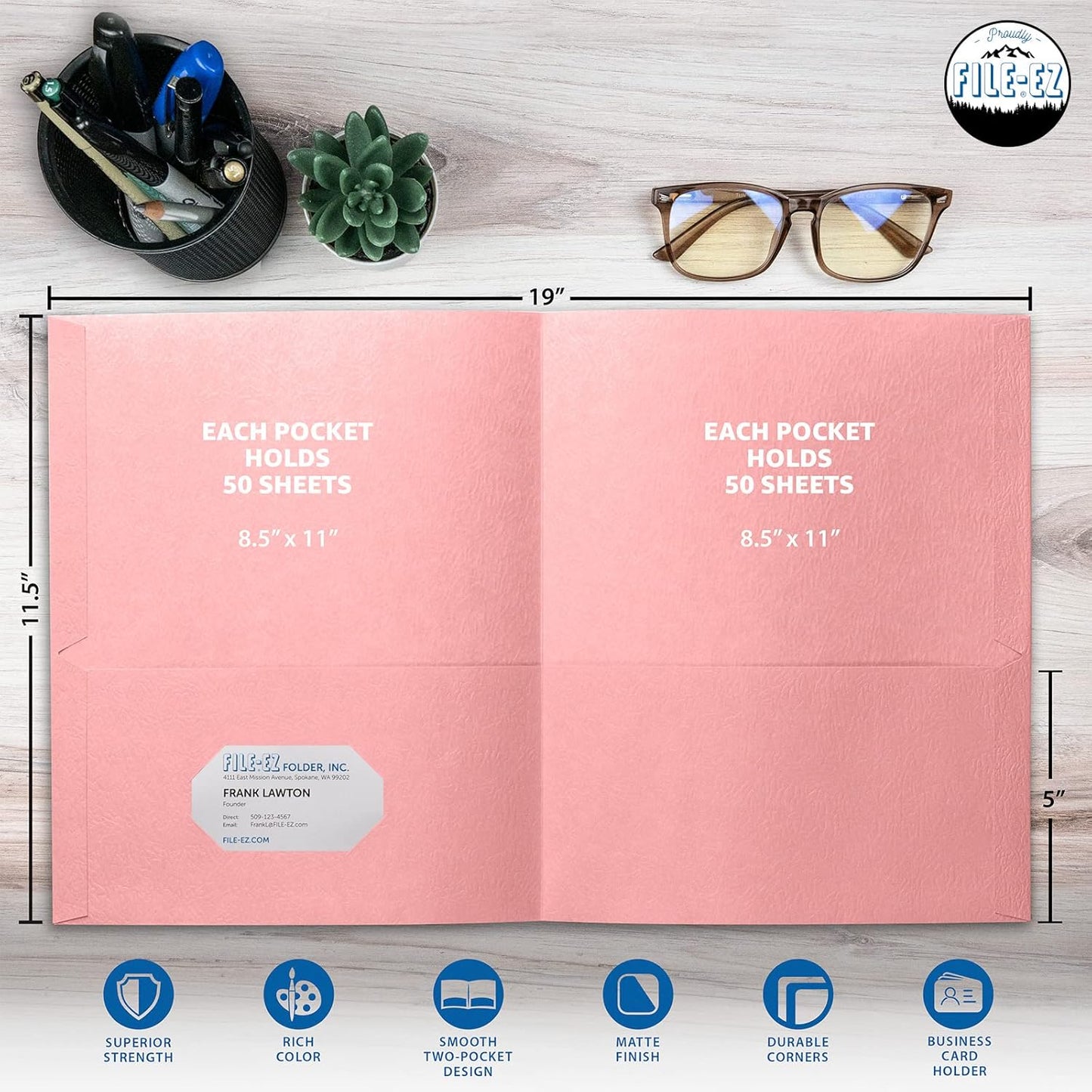 FILE-EZ Two-Pocket Folders, Navy Dark Blue, 25-Pack, Textured Paper, Letter Size (EZ-32523)