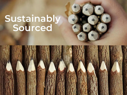BSIRI Wooden Pencils Rustic Bark Twig Natural Wood Pencil 12 Pack 5 Inch for Kids Classroom Woodland Party Favors Camping Day Decorations Camp Themed Supplies Novelty Gifts