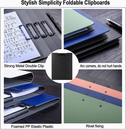 Clipboard Folder, A4 Foldable Clipboards, Office Clipboard Folder with Double Clips Metal Clip, 360 Degree Foldable Storage Clipboards for Office, School or Medical Field, Blue