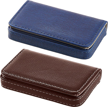 Outus 2 Pcs Business Card Holder, PU Leather Business Card Case Pocket Wallet with Magnetic Shut for Valentines Gift Adult(Black and Coffee)