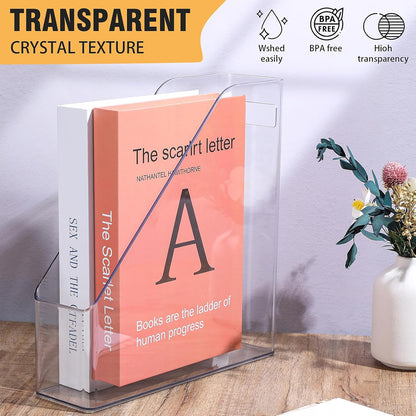 MAQUITA Magazine Holder, 2 Pack Acrylic Magazine File Holder,A4 Vertical File Organizer with Handle for Desk,Clear Document Rack File Folder Storage Bin