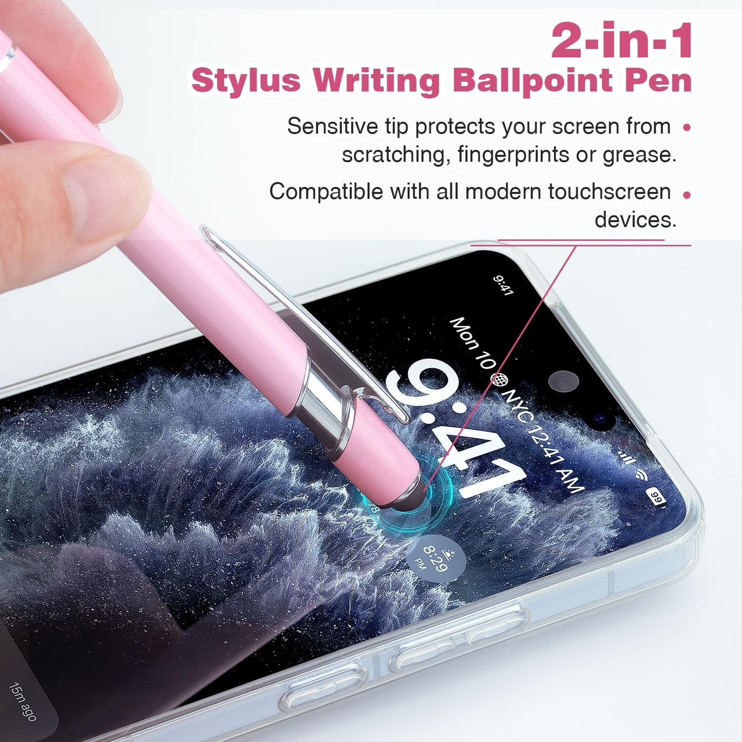 Bribobo 8 Pack Ballpoint Pen 2-in-1 Stylus Retractable Ballpoint Pen with Stylus tip, Metal Stylus Pen for Touch Screens, 1.0 mm Black Ink