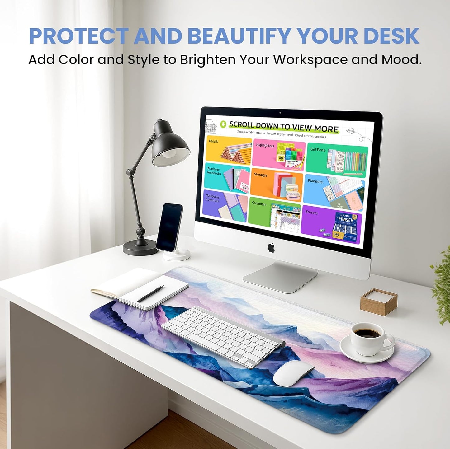 Large Mouse Pad for Desktop, Cute Desk Mat Pad Protector for Work & Gaming, Aesthetic Pretty Anti-Slip Laptop Blotter Cover for Office School Home Supplies, Wildflowers, 31.5" x 11.8"
