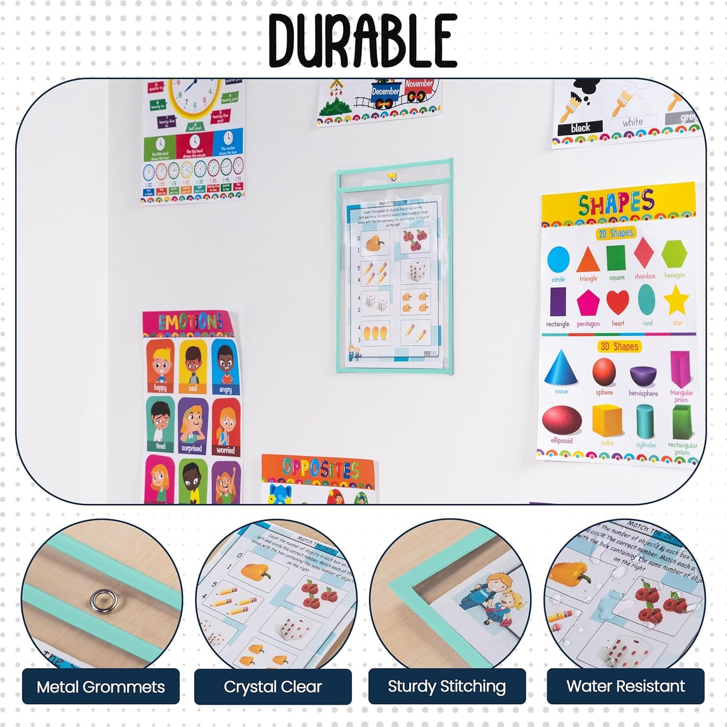 Essex Wares - 6 Pack, Assorted, Dry Erase Pocket Document Protectors, 10" Wide x 13.5" Tall- Dry Erase Clear Plastic Sleeves - Reusable & Easy Erase Plastic Invoice Holders, Water-Resistant & Durable