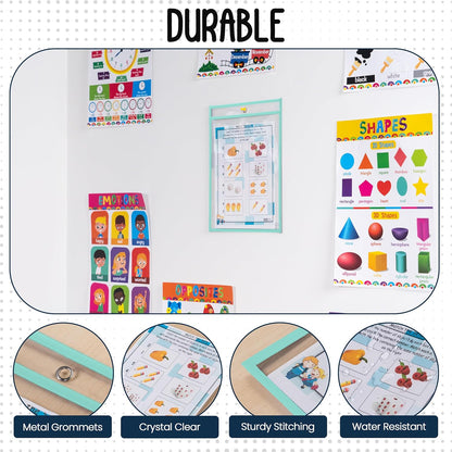 Essex Wares - 6 Pack, Assorted, Dry Erase Pocket Document Protectors, 10" Wide x 13.5" Tall- Dry Erase Clear Plastic Sleeves - Reusable & Easy Erase Plastic Invoice Holders, Water-Resistant & Durable