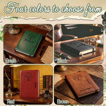 Personalized Text A5 Lined Journal Notebook for Men Women Custom Leather Journal Life Tree Notepad Gift to Writing Travel Business Work School College (Custom notebook - 4)