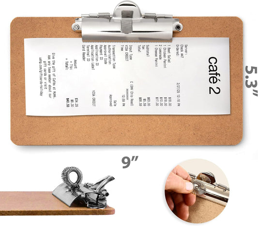 Officemate 5" x 9" Clipboard for Receipts, Low Profile Metal Clip & Pen Holder on Top, Memo Size for Restaurants, Hotels, Food Trucks, Bars, Schools, and Other Venues, 12 Clipboards (83156)