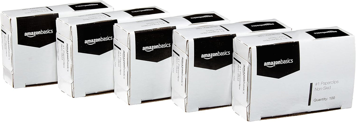 Amazon Basics No. 1 Paper Clips, Smooth, 1000 Count (10 Pack of 100), Silver
