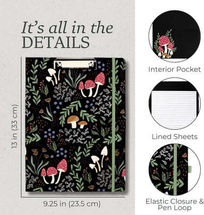 Steel Mill & Co Cute Clipboard Folio with Refillable Lined Notepad and Interior Storage Pocket, Floral Padfolio for Work, Garden Blooms Cream