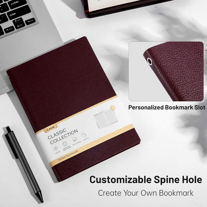 CAGIE Lined Journal Notebook for Men & Women,176 Pages A5 Medium Size, Softcover Leather Journals for Writing, College Ruled Notebook for Work & School, 100 GSM Thick Paper (5.7'' x 8.3'') (Burgundy)