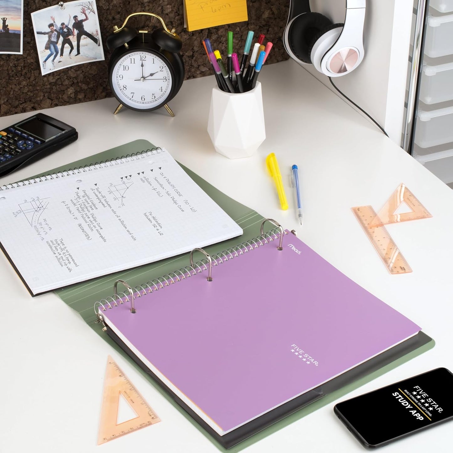 Five Star Spiral Notebook + Study App, 1 Subject, Graph Ruled Paper, 8-1/2" x 11", 100 Sheets, Fights Ink Bleed, Water Resistant Cover, Tidewater Blue (06190AA4)