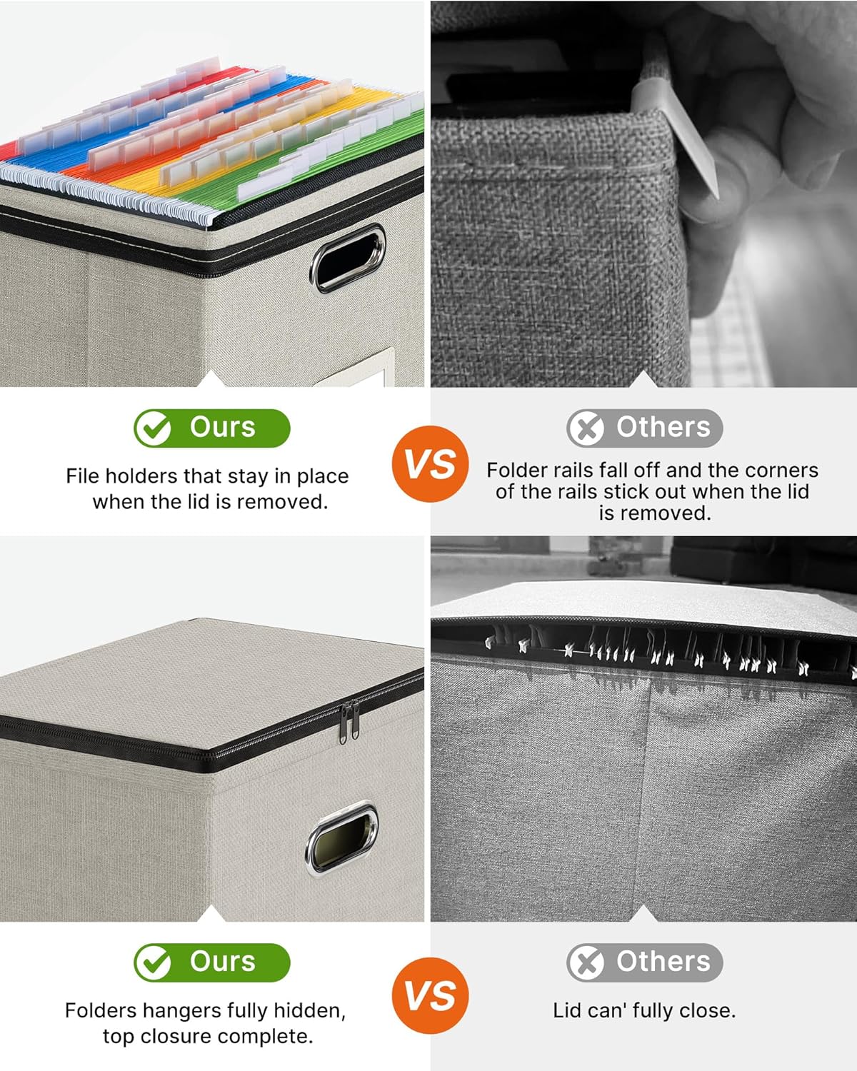 Oterri 2 Pack File Organizer Boxes with Lids, File Box with Mesh Pockets, Document Organizer Box for File Folders Letter Size, Zippers Filing Box for Home, Office, School (Green, Without Folders)
