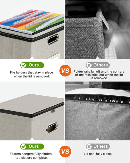 Oterri 2 Pack File Organizer Boxes with Lids, File Box with Mesh Pockets, Document Organizer Box for File Folders Letter Size, Zippers Filing Box for Home, Office, School (Green, Without Folders)