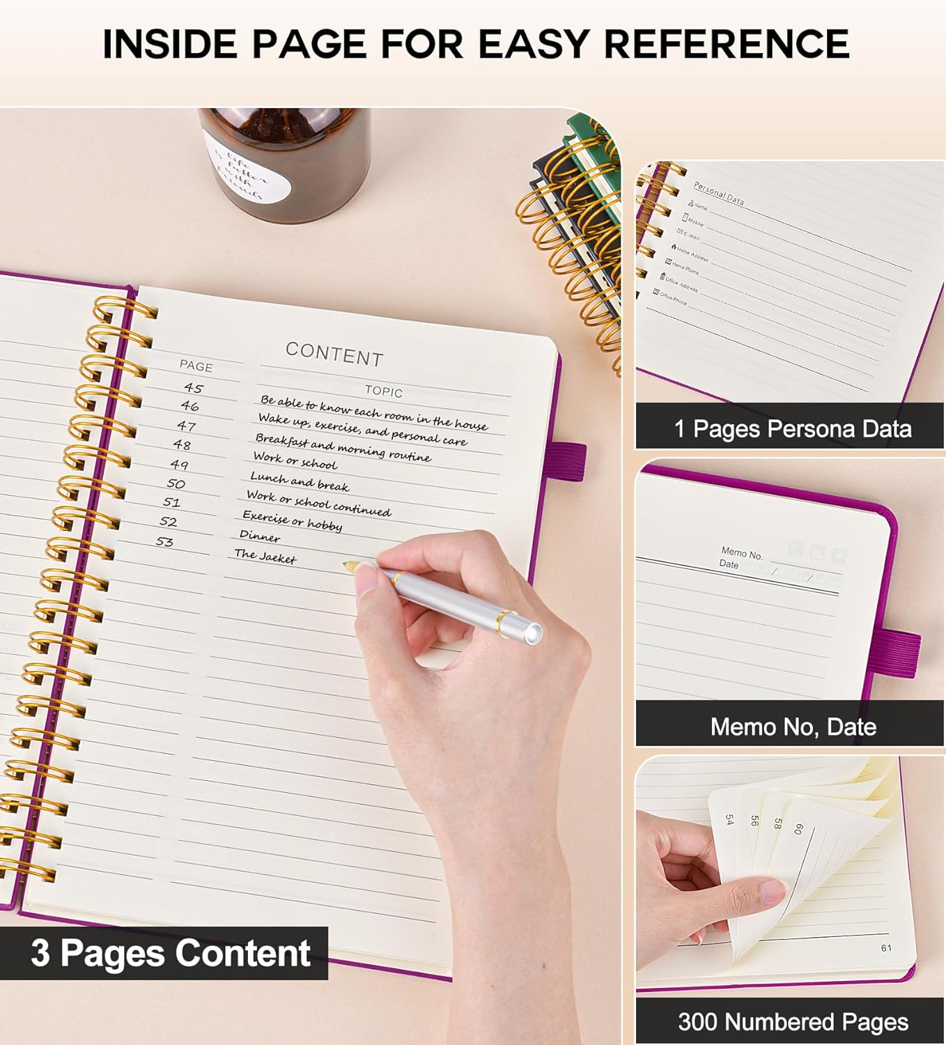 Spiral Notebook Journal for Women Men, 300 Numbered Lined Pages, College Ruled, A5 Hardcover Spiral Bound Notebook for School, Work, Note Taking Writing, Leather Spiral Journal Medium 5.9"x8.5"