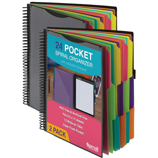 Samsill Spiral Folder Organizer - 5 Dividers & 10 Pockets with Notepad & Clipboard, Multi Pocket Color Cordinated Folder Binder with Customizable Tabs, Document Organizer (Basic)