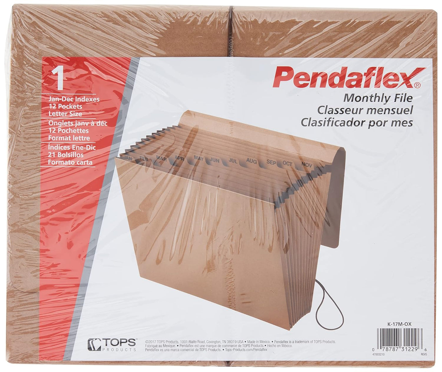 Pendaflex Expanding Kraft File with Flap, Jan.-Dec. Index, 12 x 10, 1 per Box (K-17M-OX),Brown