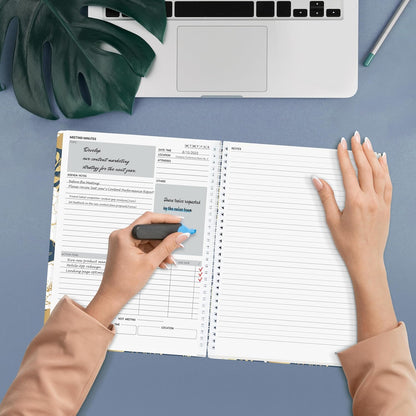 SUNEE Half Meeting Half Note - 7.5"x10" Professional Notebooks for Work - 160 Pages, B5 Size Project Planner, Spiral Meeting Agenda/Minutes Organizer for Women Men, Note Taking, Office & Business