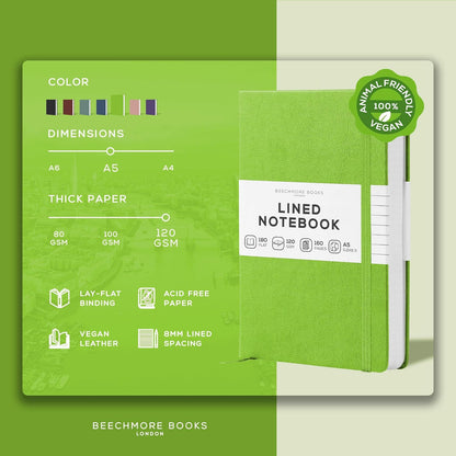 BEECHMORE BOOKS Large Lined Journal Notebook, 8.5" x 11.5" (A4) Hardcover Vegan Leather Executive Diary for Work, Thick 120gsm Paper, Lay-Flat Binding, Gift Box