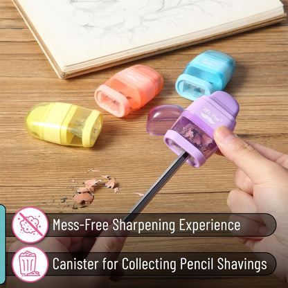 Mr. Pen- Pencil Sharpener & Eraser, 4 Pack, 2-in-1 Manual Sharpeners with Canister, 2 Sharpening Holes for Standard & Jumbo Pencils, Colorful Dual Hole Design for School, Office, Home, Kids