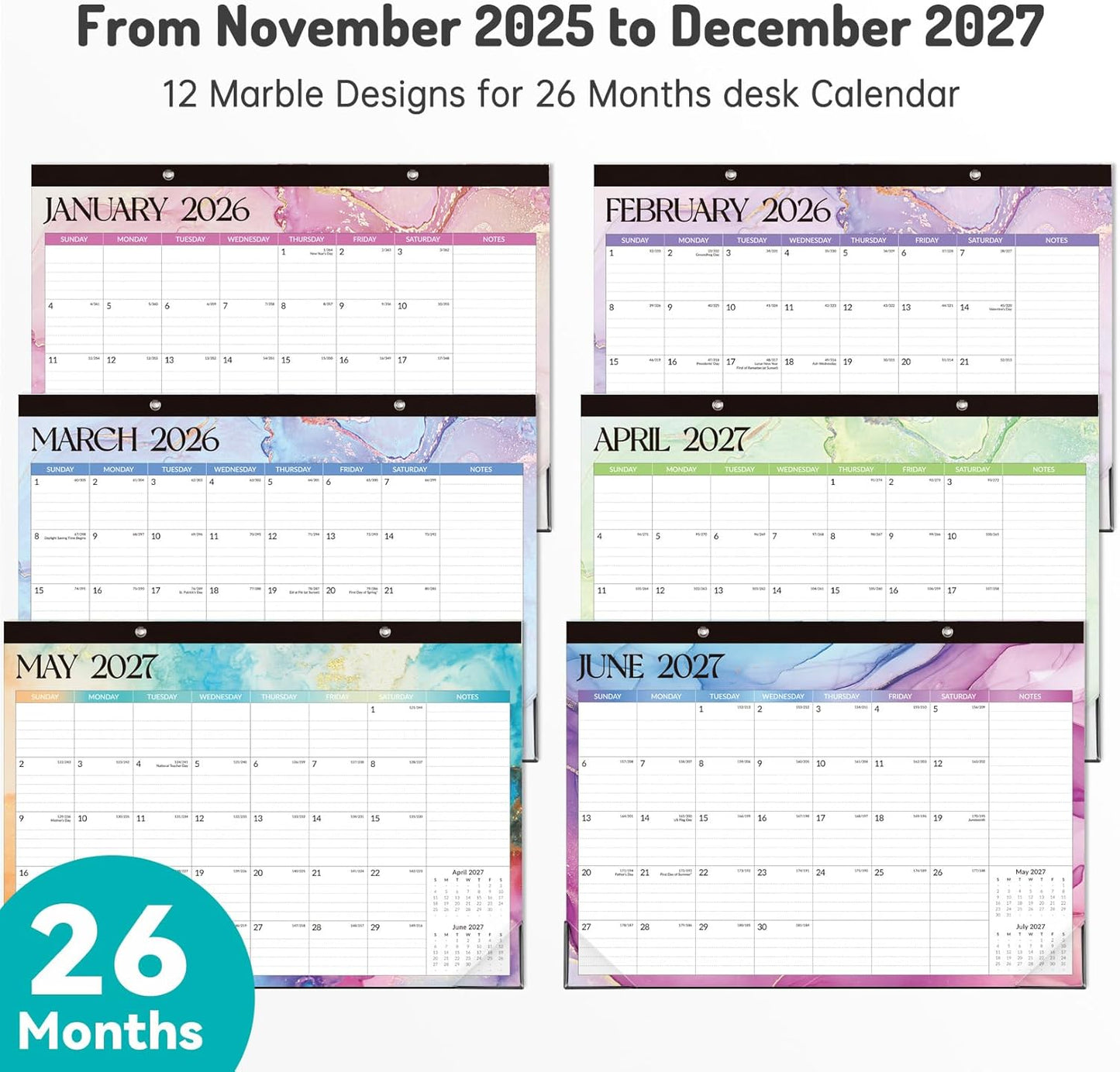 Forvencer Desk Calendar 2026-2027, 21 Months Calendar Runs from April 2026 to December 2027, 17" x 12" Large 2026 Wall Calendar Monthly Planner with Plastic Cover for Home School Office