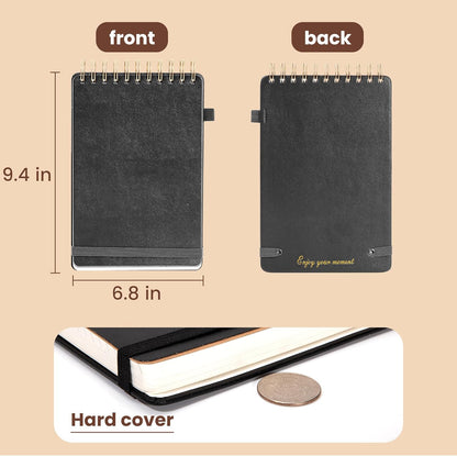 Yoment Small Notebooks 3x5 Leather Pocket Notepad 150 Pages Mini Top Spiral Notebook, 100 GSM Thick Paper, Memo Note Pads for Work School Nursing, Brown