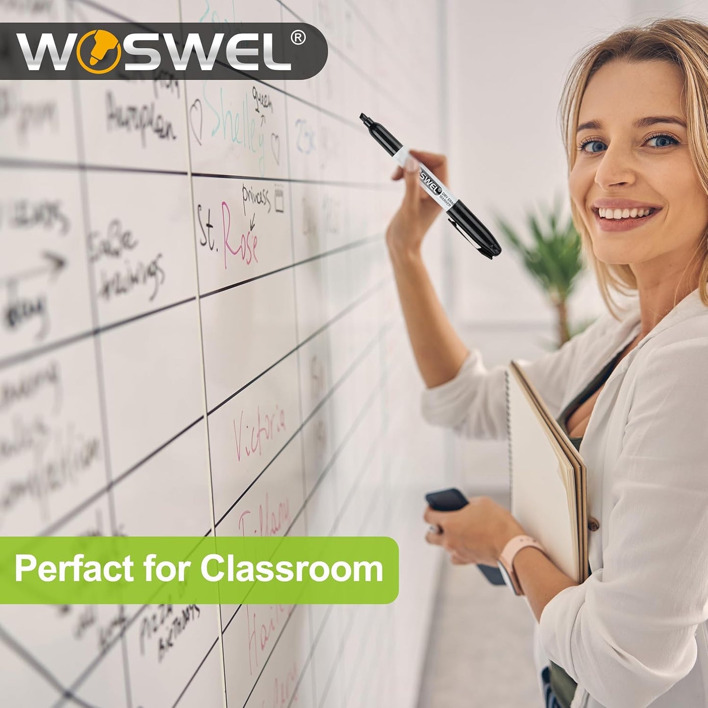 WOSWEL Dry Erase Markers,24 Pack Black Chisel Tip Whiteboard Markers, Chisel Point Low Odor Dry Erase Marker for School Office and Home
