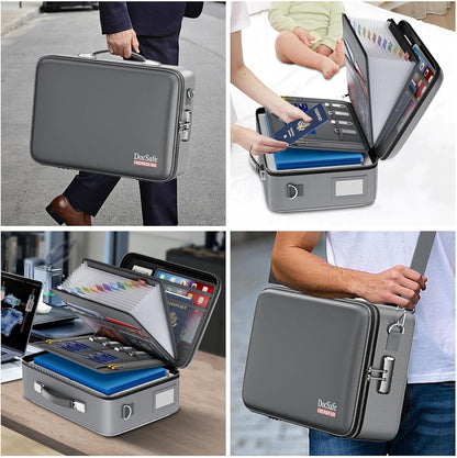 DocSafe Fireproof File Organizer with Lock, Hard-Shell Case Fireproof Document Box with 13 Pocket Accordion File Folder, Portable Home Office Travel Safe Storage for Important Documents Laptop Black
