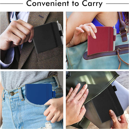 feela 3 Pack Pocket Notebook Journals with 3 Black Pens, A6 Mini Cute Small Journal Notebook Bulk Hardcover College Ruled Notepad with Pen Holder for Office School Supplies, 3.5”x 5.5”, Gray