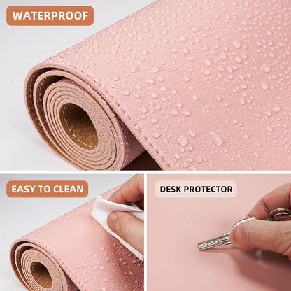 Large Desk Mat 47.2" x 17" Leather Desk Pad Protector with Natural Cork & PU Leather, Non-Slip Office Desk Mat, Large Mouse Pad, Waterproof Desk Blotter pad for Office&Home(Black)
