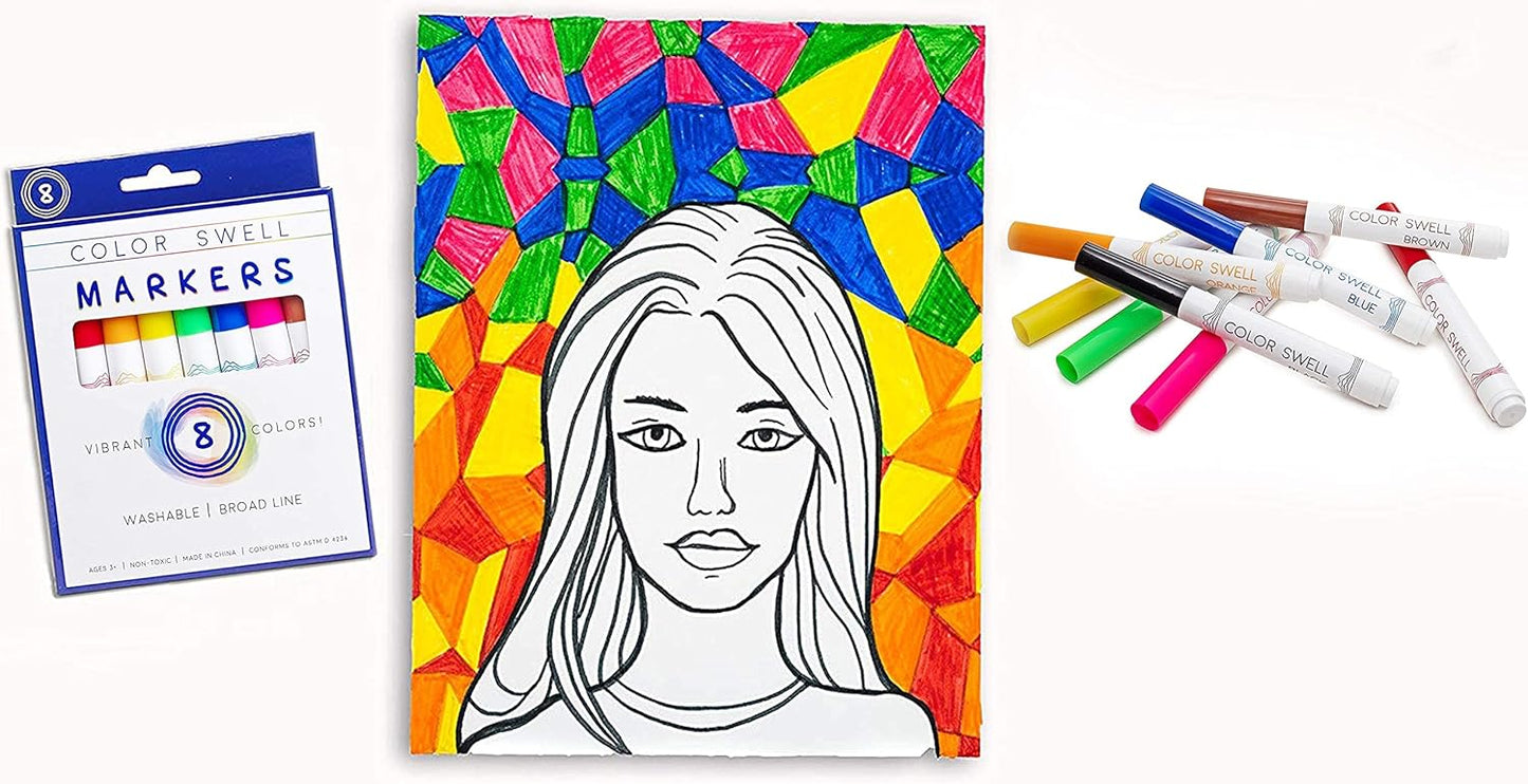 Color Swell 8-Pack Broad Line Markers – Washable, Non-Toxic, Ideal for Kids, Students, Adults, and Classroom Activities
