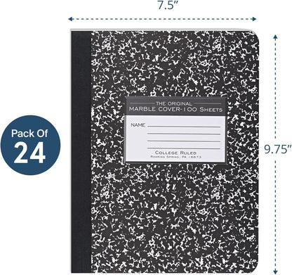ROARING SPRING Hard Cover Composition Notebook, 4 Pack, Blue Marble Comp Book, 9.75″ x 7.5″, Unruled Blank Paper, 100 Sheets (200 Pages), Made in USA