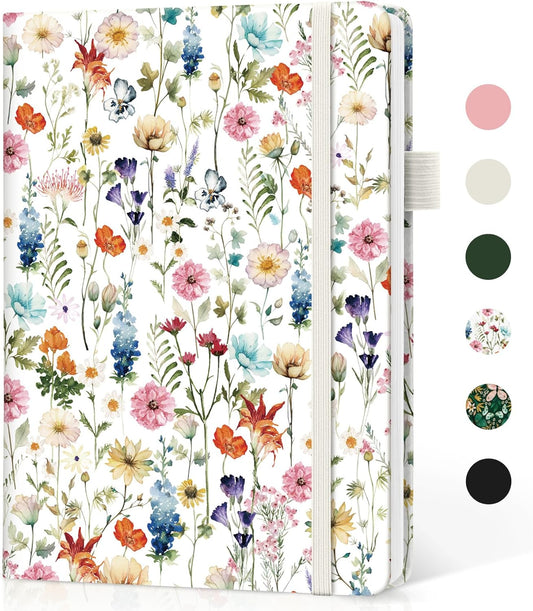 Taja Lined Journal Notebook for Women & Men, Hardcover Leather Journal for writing, A5 College Ruled Notebook for Work & Note Taking, Perfect for Office School Home Supplies, 160 Pages, Garden