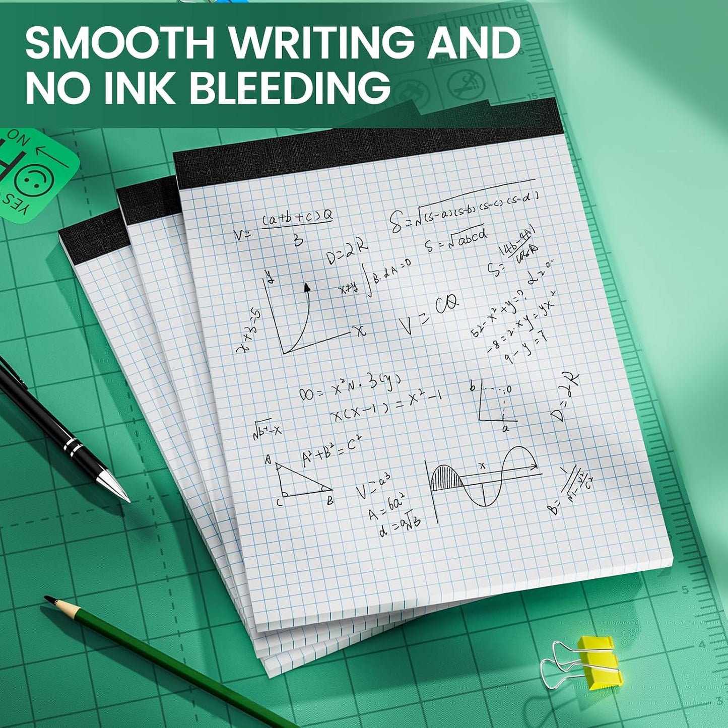 Graph Paper 8.5 X 11, 2 Pack, 4x4 Quad Ruled, Grid Paper Pad 8-1/2" X 11.75", Grid Pad 8.5 X 11.75, Engineering Notebook, Easy Tears Off, White 70 Gsm Graft Paper