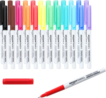 Amazon Basics Ultra Fine Point Permanent Markers for Drawing, Writing and Doodling, Quick Drying, Fade Resistant, Black, 24-Pack