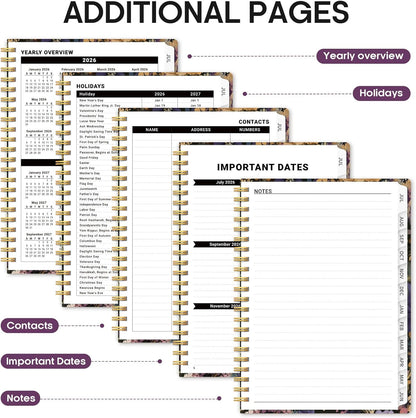Planner 2026-2027, Academic Year Monthly and Weekly Calendar Planner, Jul 2026 - Jun 2027, Hardcover Teacher Student Planning Agenda book with Tabs, Perfect for School Office Supplies, 6.3" x 8.5" - Wildflowers