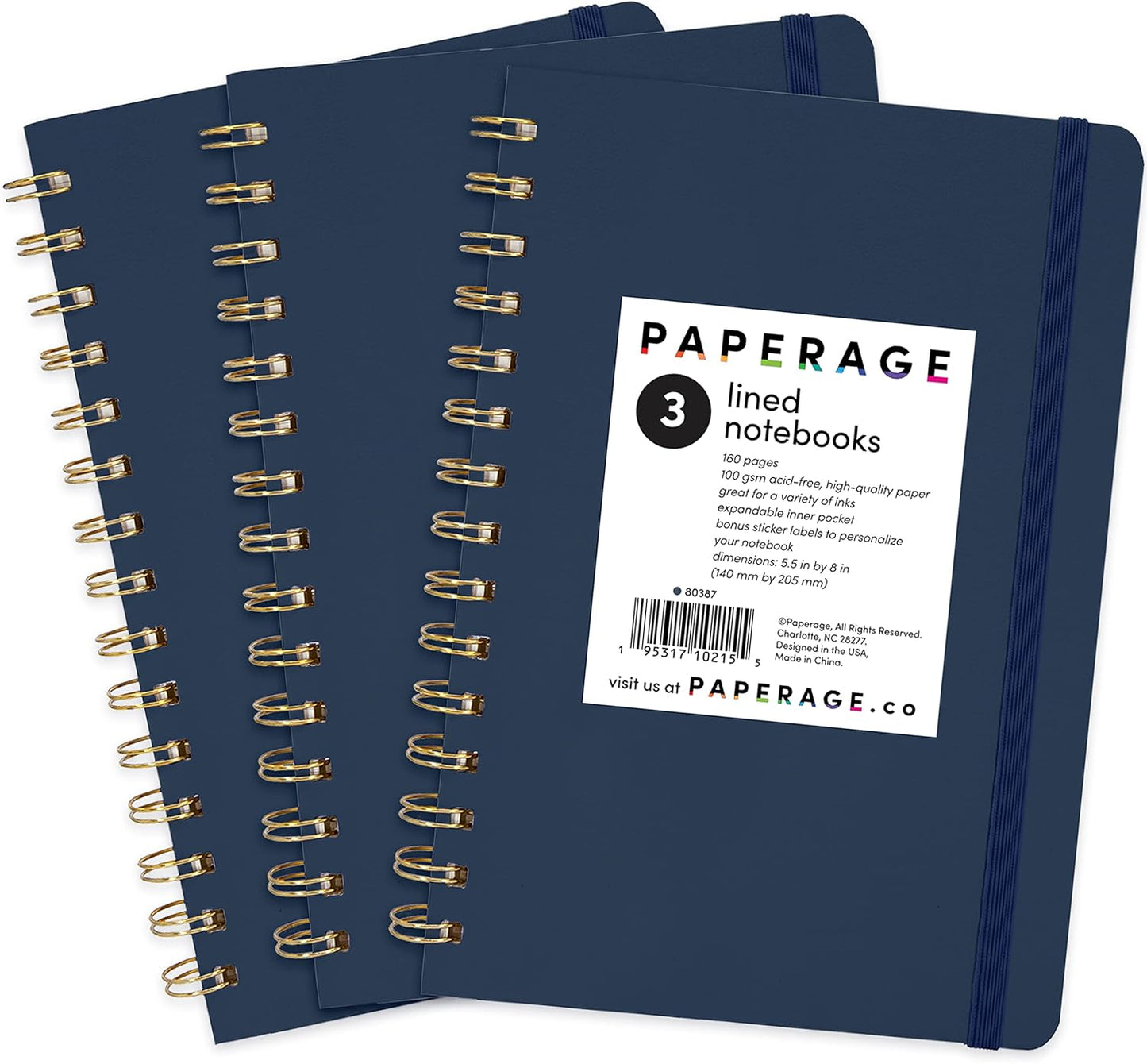 PAPERAGE Lined Spiral Journal Notebook, (Black), 160 Pages, Hardcover Journal for Women & Men, Medium 5.5 in x 8 in - 100 GSM, Thick Paper, Spiral Notebook for Work, School & Journaling