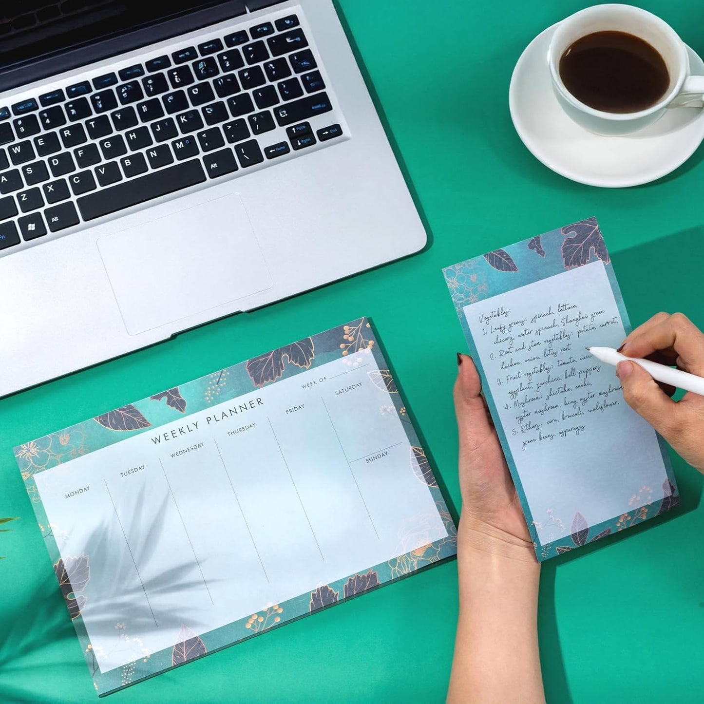 Weekly Planner Notepad Tear Off Set of 2 Weekly Calendar Pad 52 Undated To Do List Notepad Sheets Desk Planner Planning Pads Productivity Tracker for Work Goals Notes Schedule Ideas, Floral Blue