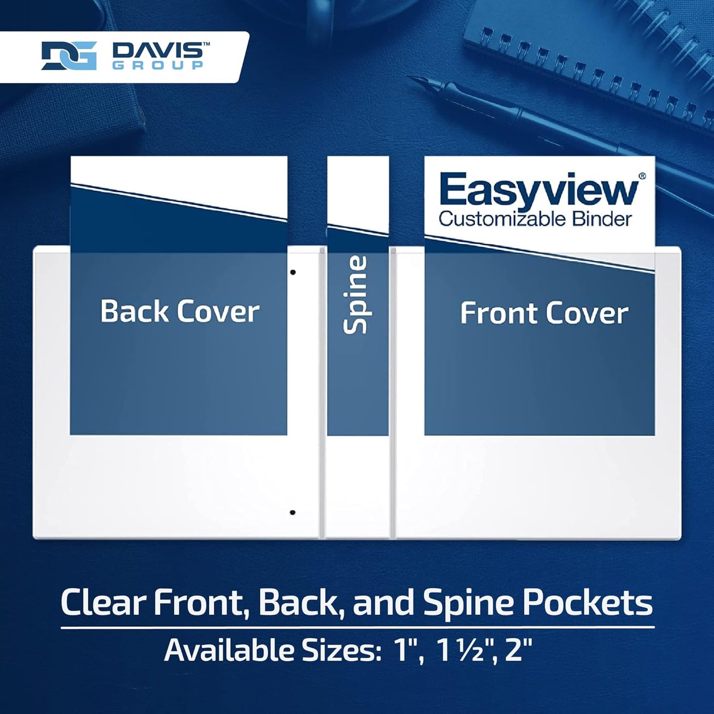 Easyview Premium 3-Ring Binders with Clear-View Covers and Round Rings, Binders for School or Office, 1 Inch, Pack of 6, Navy Blue