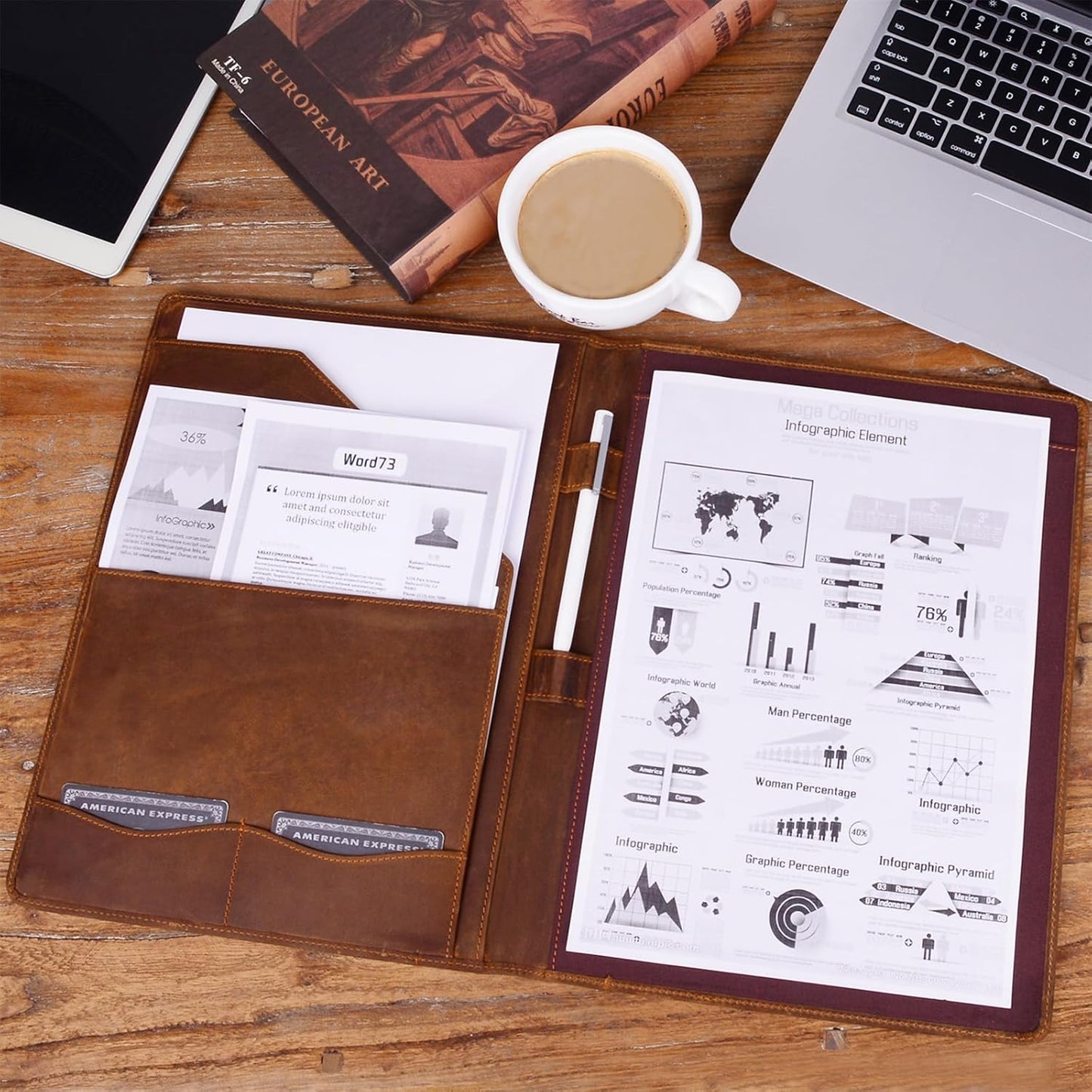 Jack&Chris Leather Portfolio, A4 Document Folder Legal Pad Padfolio, Professional Writing Letter Notepad Clipboard Sleeve Organizer, Resume Folio Binder for Men&Women,JC1823