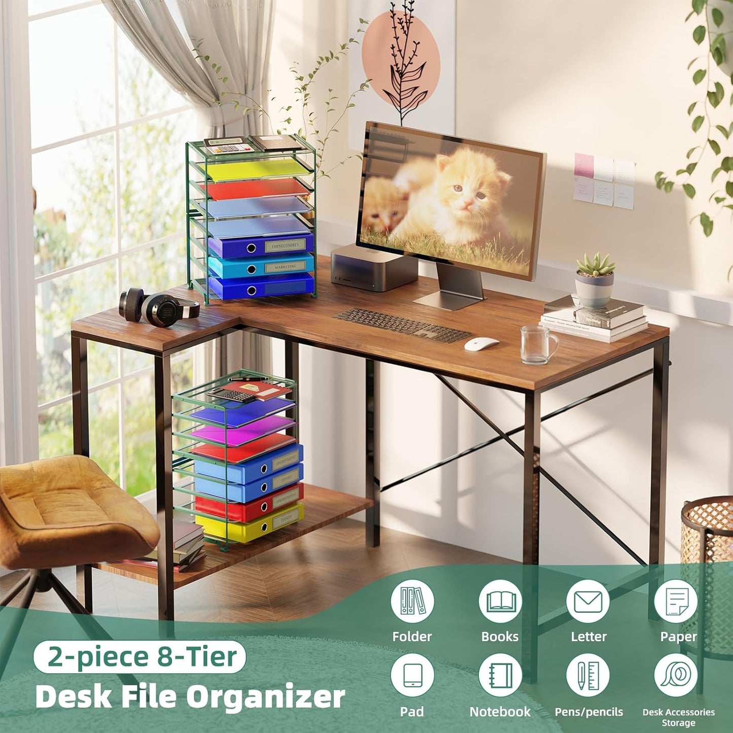Simple Trending 2 Pack 8 Tier Letter Tray Paper - Mesh Desk File Organizer for Office School Desktop, Black