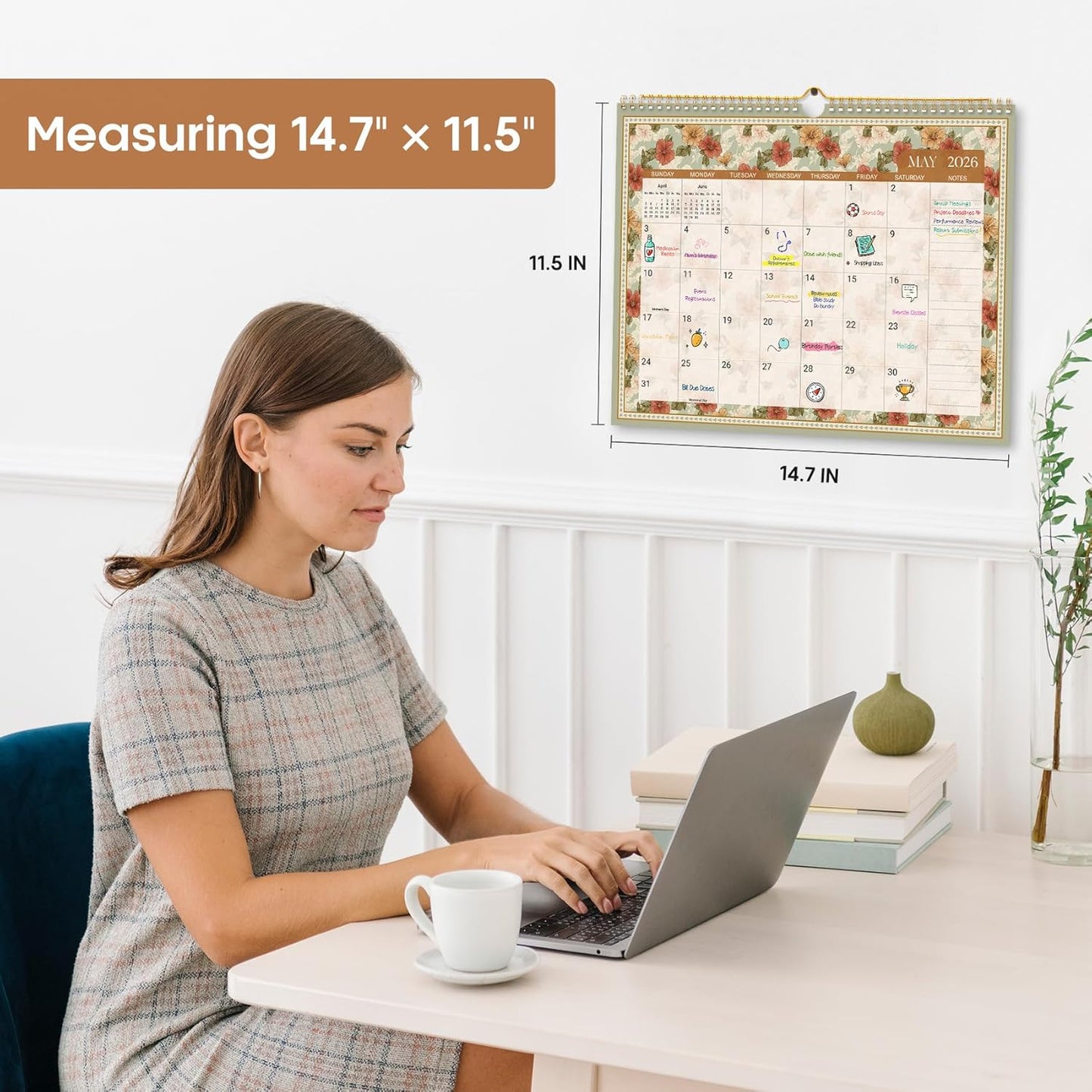 Calendar 2026-2027, Monthly Wall Calendar Runs Until June 2027, 11.5" x 14.8", Spiral Binding Hanging Wall Calendar, Perfect for Home or Office,Floral