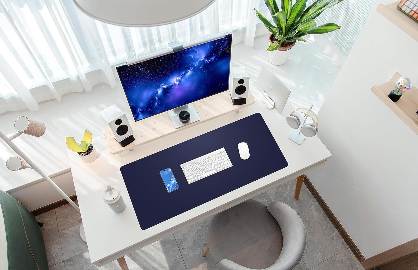Large Desk Mat 47.2" x 17" Leather Desk Pad Protector with Natural Cork & PU Leather, Non-Slip Office Desk Mat, Large Mouse Pad, Waterproof Desk Blotter pad for Office&Home(Black)